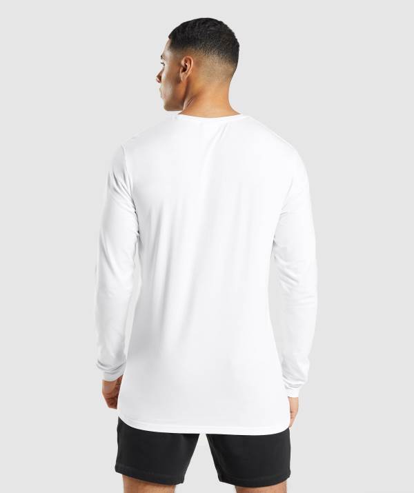 Panske Mikiny Gymshark Essential Long Sleeve Biele | FE9241530